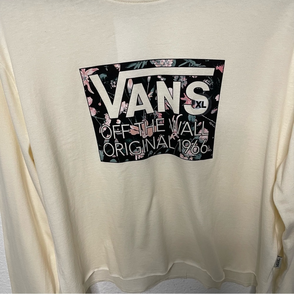 Vans Floral "Off The Wall" Logo Long Sleeve Cropped sweatshirt L NWT - Picture 3 of 11